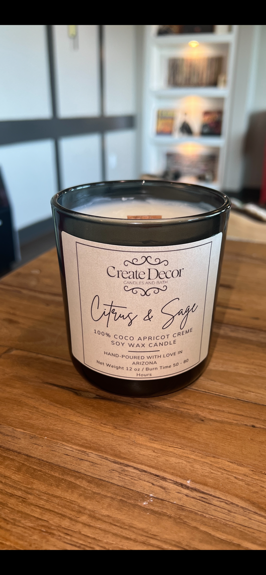 12oz - Citrus & Sage Candle - Refreshing & Uplifting Scent