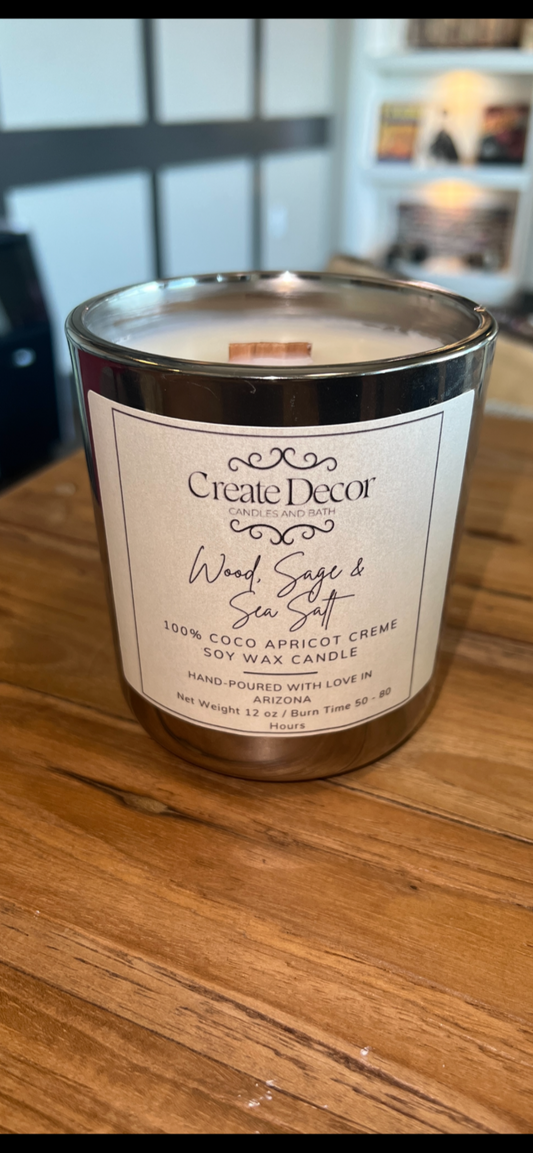 12oz - Wood, Sage & Sea Salt Candle - Earthy & Coastal Fragrance